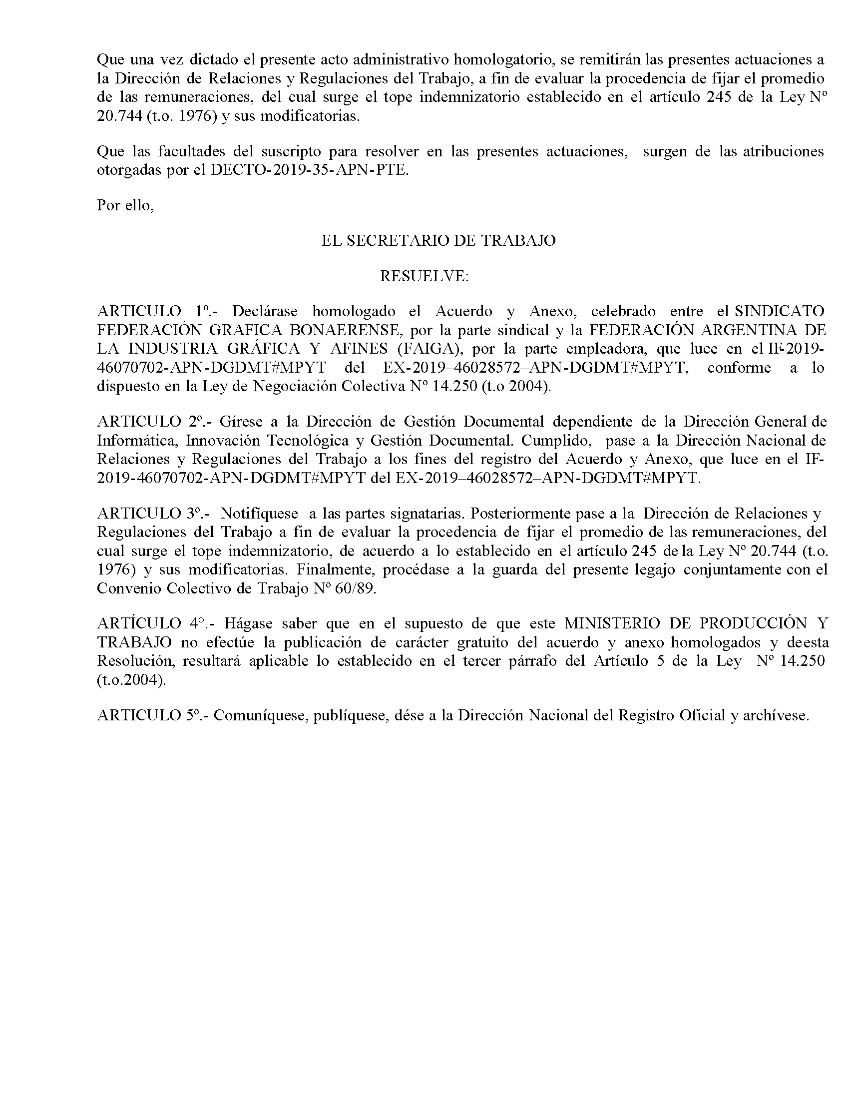 Homologación del Acuerdo Paritario Abril 2019 – Marzo 2020 – FGB